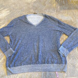 Paul Stuart linen cotton blend vneck sweater size L EUC Heather blue Italy made